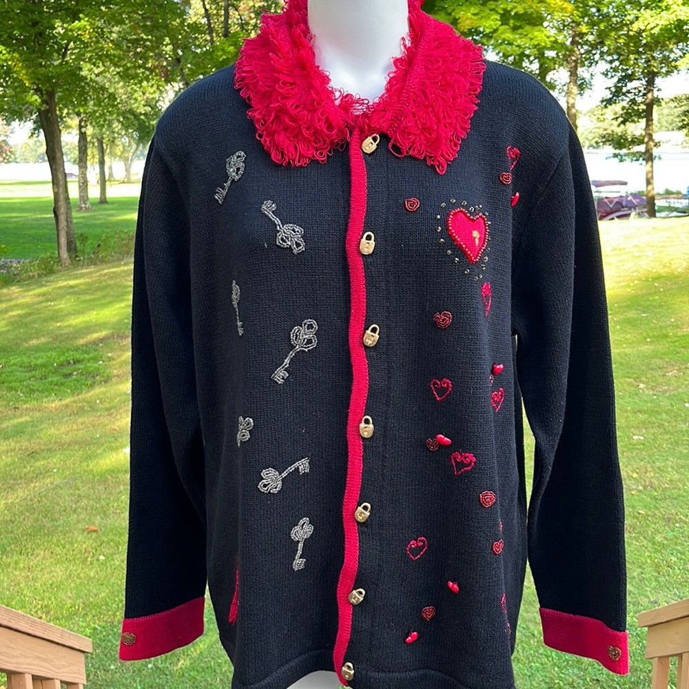 Vintage Storybook Key to my Heart sweater XXL - Picture 1 of 9